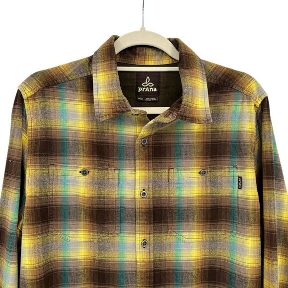 Prana Brown Plaid Button Front Shirt Shacket Size Medium - Picture 3 of 8